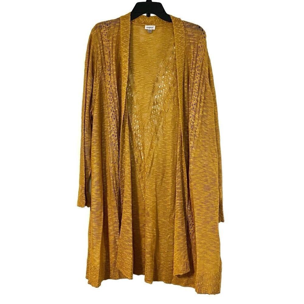 Avenue Open Front Knit Lightweight Cardigan Yellow Sweater 22/24